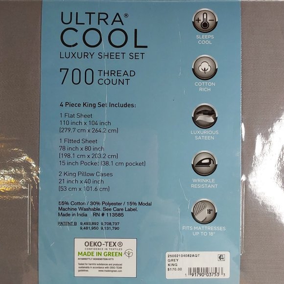 'AQ TEXTILES 'GRAYSON' LUXURY ULTRA COOL COTTON 700 THREAD COUNT KING SHEET SET - Picture 8 of 16